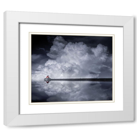 Cloud Desending White Modern Wood Framed Art Print with Double Matting by He, Like