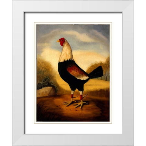 First Fighting Cock White Modern Wood Framed Art Print with Double Matting by Churchill, Alexandra