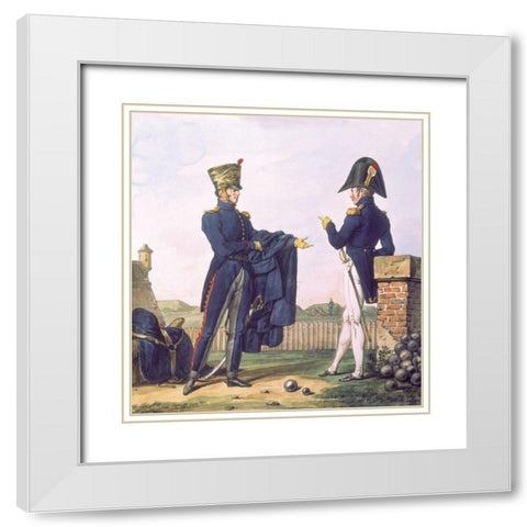 French Army, Artilleurs White Modern Wood Framed Art Print with Double Matting by Vernet, Carle