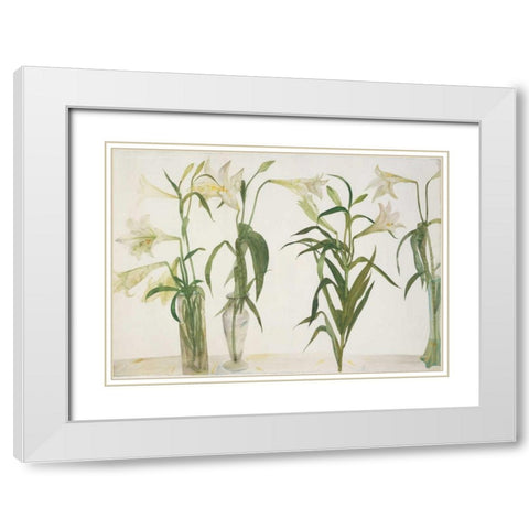 Green and White Lilies White Modern Wood Framed Art Print with Double Matting by Blackadder, Elizabeth