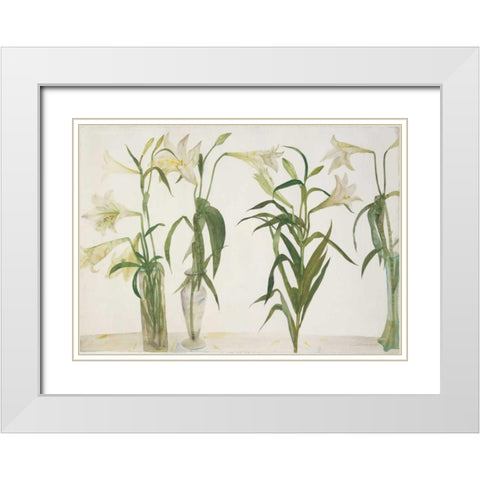 Green and White Lilies White Modern Wood Framed Art Print with Double Matting by Blackadder, Elizabeth