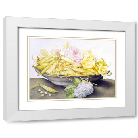 Bowl with Peas White Modern Wood Framed Art Print with Double Matting by Garzoni, Giovanna