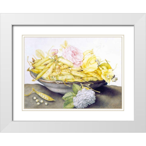 Bowl with Peas White Modern Wood Framed Art Print with Double Matting by Garzoni, Giovanna