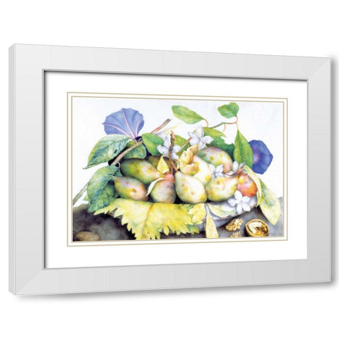 Dish of Plums, Jasmine and Walnuts White Modern Wood Framed Art Print with Double Matting by Garzoni, Giovanna