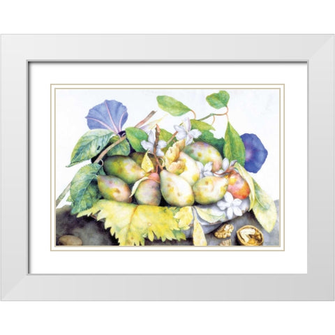 Dish of Plums, Jasmine and Walnuts White Modern Wood Framed Art Print with Double Matting by Garzoni, Giovanna
