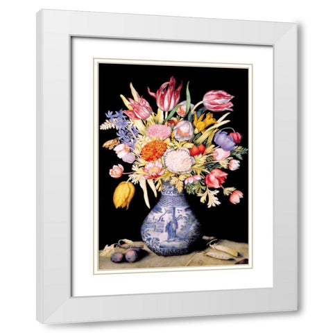 Chinese Vase, Varied Flowers, Prunes White Modern Wood Framed Art Print with Double Matting by Garzoni, Giovanna