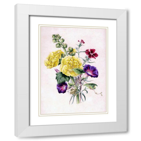 Hollyhocks White Modern Wood Framed Art Print with Double Matting by Andrews, James