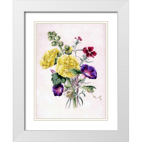 Hollyhocks White Modern Wood Framed Art Print with Double Matting by Andrews, James