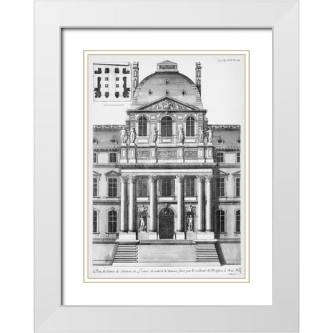 Louvre, Elevation of Entrance, South Facade White Modern Wood Framed Art Print with Double Matting by Blondel, Jacques Francois
