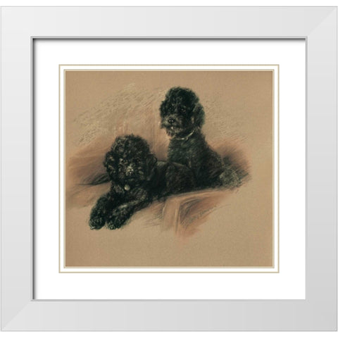 Poodles White Modern Wood Framed Art Print with Double Matting by Dawson, Lucy