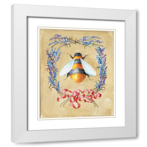 Honey Bee and Lavender White Modern Wood Framed Art Print with Double Matting by Neil, Lucy