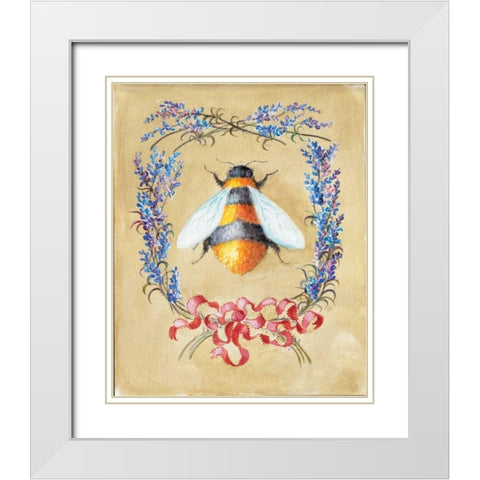 Honey Bee and Lavender White Modern Wood Framed Art Print with Double Matting by Neil, Lucy