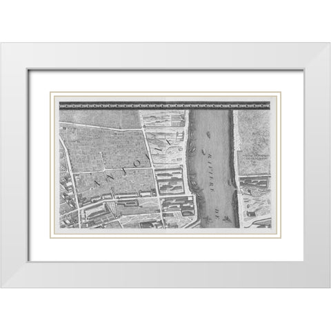 Paris 1739 Sectional map White Modern Wood Framed Art Print with Double Matting by Turgot, Michel-Etienne