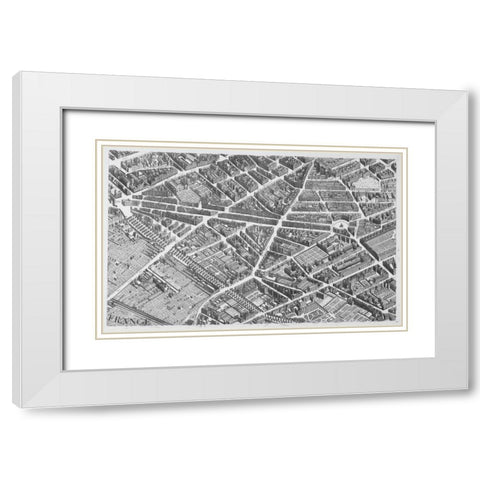 Paris 1739 Sectional map White Modern Wood Framed Art Print with Double Matting by Turgot, Michel-Etienne
