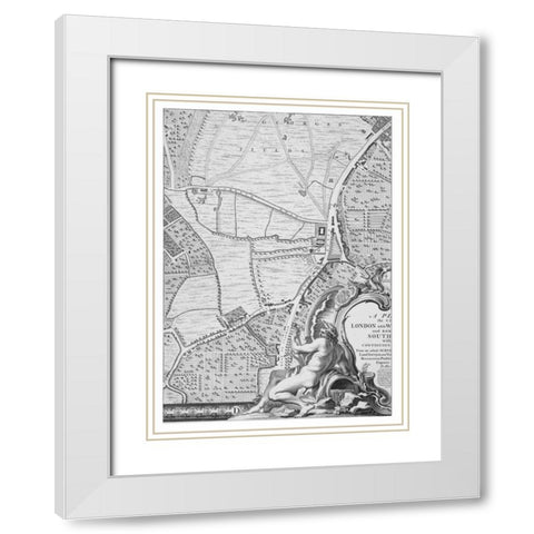 Roque Sectional map of London 1748 White Modern Wood Framed Art Print with Double Matting by Roque, John