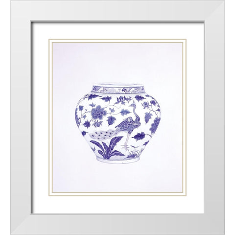 Peacock and Peonies Wine Jar White Modern Wood Framed Art Print with Double Matting by Anderton, Caroline