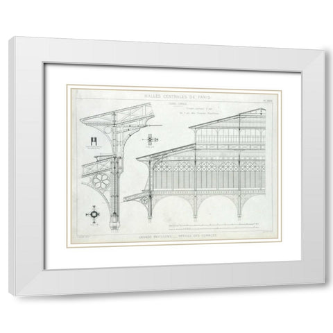 Les Halles, Paris, Grand Pavilion Details White Modern Wood Framed Art Print with Double Matting by Baltard, Victor