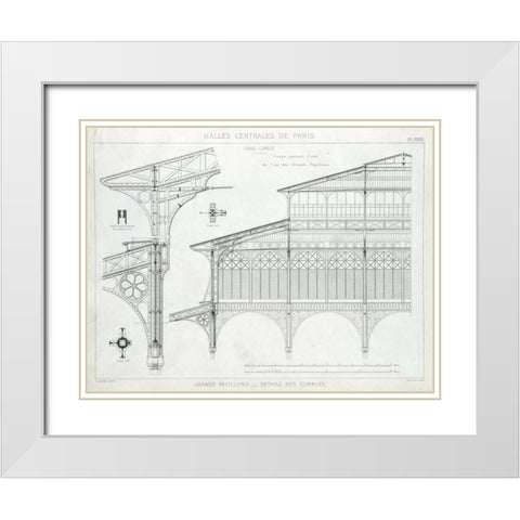 Les Halles, Paris, Grand Pavilion Details White Modern Wood Framed Art Print with Double Matting by Baltard, Victor