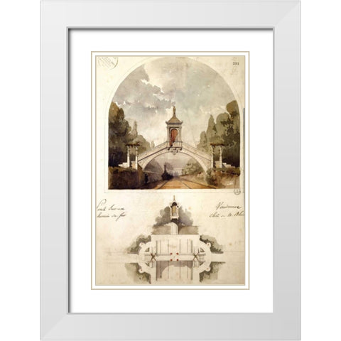 Design for a Railway Bridge White Modern Wood Framed Art Print with Double Matting by Vaudremer, Emile