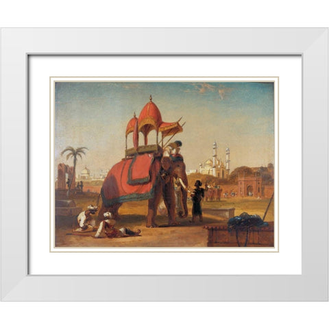 Elephant and Howdah White Modern Wood Framed Art Print with Double Matting by Daniell, William