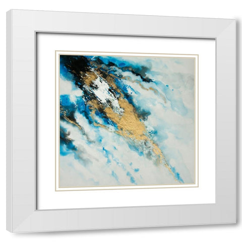 BLUE AND GOLD MARBLE White Modern Wood Framed Art Print with Double Matting by Atelier B Art Studio