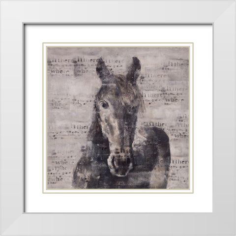 ABSTRACT HORSE WITH TYPOGRAPHY White Modern Wood Framed Art Print with Double Matting by Atelier B Art Studio