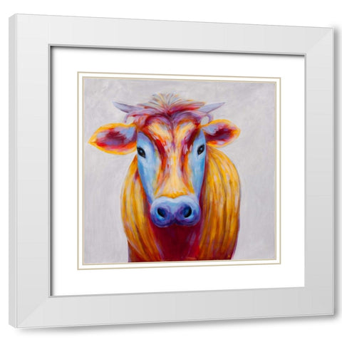 Colorful Country Cow White Modern Wood Framed Art Print with Double Matting by Atelier B Art Studio