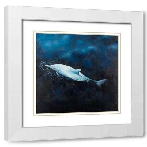 SWIMMING DOLPHIN White Modern Wood Framed Art Print with Double Matting by Atelier B Art Studio