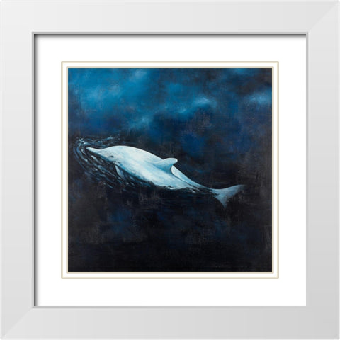 SWIMMING DOLPHIN White Modern Wood Framed Art Print with Double Matting by Atelier B Art Studio