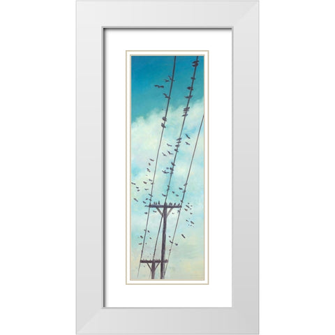 BIRDS ON ELECTRIC WIRE White Modern Wood Framed Art Print with Double Matting by Atelier B Art Studio