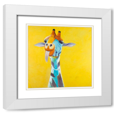 Fun Giraffe White Modern Wood Framed Art Print with Double Matting by Atelier B Art Studio
