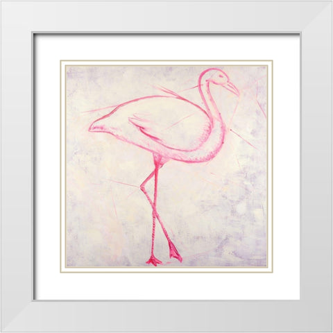 FLAMINGO SKETCH White Modern Wood Framed Art Print with Double Matting by Atelier B Art Studio