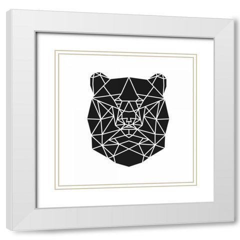 Geometric Bear Head White Modern Wood Framed Art Print with Double Matting by Atelier B Art Studio