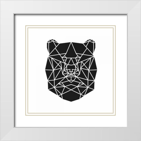 Geometric Bear Head White Modern Wood Framed Art Print with Double Matting by Atelier B Art Studio