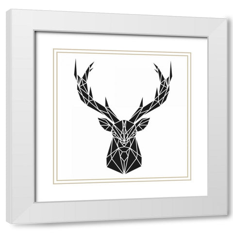 Geometric Deer Head White Modern Wood Framed Art Print with Double Matting by Atelier B Art Studio