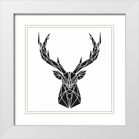 Geometric Deer Head White Modern Wood Framed Art Print with Double Matting by Atelier B Art Studio