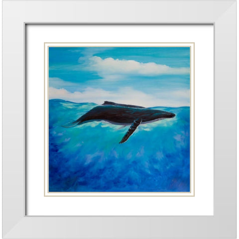 Blue Whale White Modern Wood Framed Art Print with Double Matting by Atelier B Art Studio
