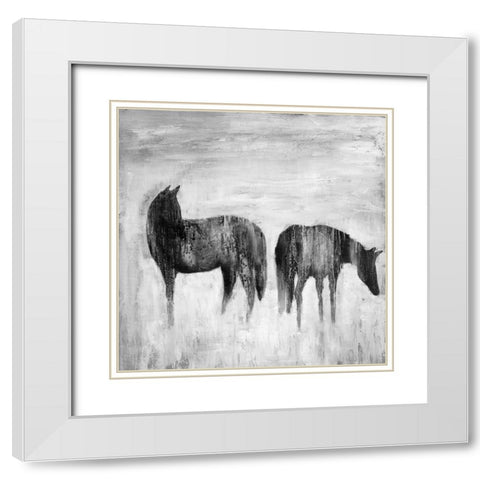 HORSES SILHOUETTES IN THE MIST White Modern Wood Framed Art Print with Double Matting by Atelier B Art Studio