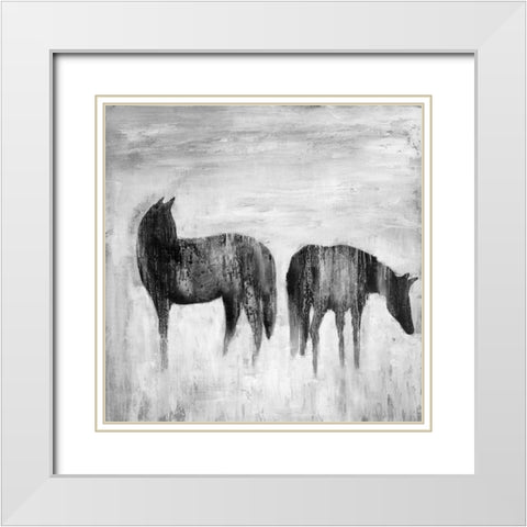 HORSES SILHOUETTES IN THE MIST White Modern Wood Framed Art Print with Double Matting by Atelier B Art Studio