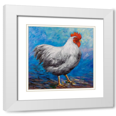 Grey Rooster White Modern Wood Framed Art Print with Double Matting by Atelier B Art Studio