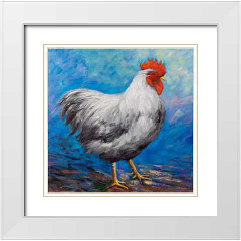 Grey Rooster White Modern Wood Framed Art Print with Double Matting by Atelier B Art Studio