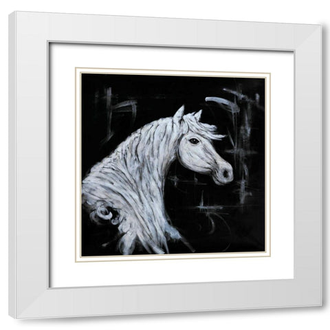 Outline Horse Profile View White Modern Wood Framed Art Print with Double Matting by Atelier B Art Studio