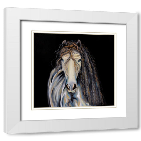 Abstract Horse with Curly Mane White Modern Wood Framed Art Print with Double Matting by Atelier B Art Studio