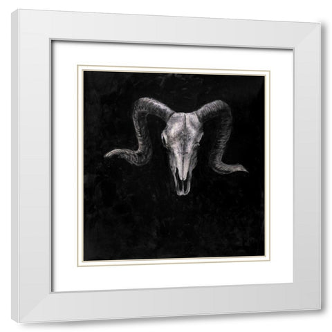 Ram Skull Grunge Style White Modern Wood Framed Art Print with Double Matting by Atelier B Art Studio