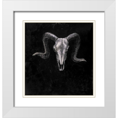 Ram Skull Grunge Style White Modern Wood Framed Art Print with Double Matting by Atelier B Art Studio