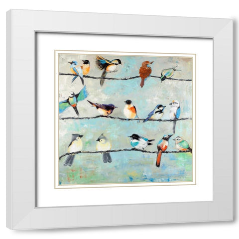 Small Colorful Birds White Modern Wood Framed Art Print with Double Matting by Atelier B Art Studio