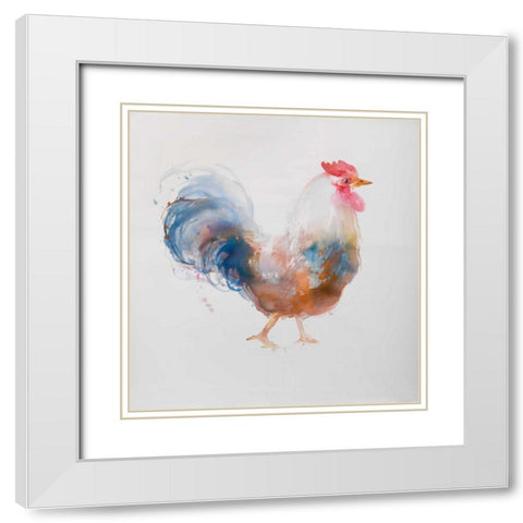Watercolor Rooster White Modern Wood Framed Art Print with Double Matting by Atelier B Art Studio