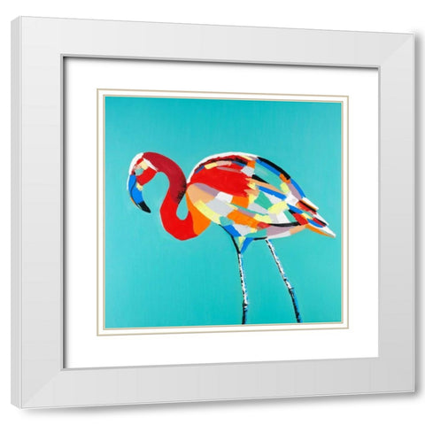 Abstract Flamingo White Modern Wood Framed Art Print with Double Matting by Atelier B Art Studio