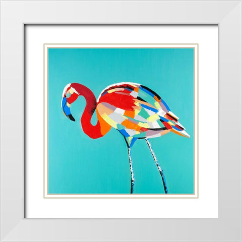 Abstract Flamingo White Modern Wood Framed Art Print with Double Matting by Atelier B Art Studio