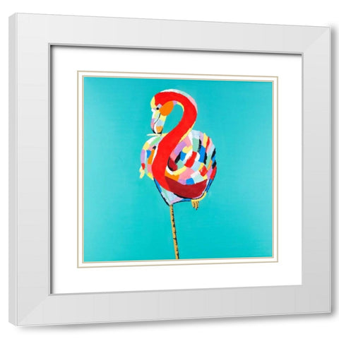 Colorful Flamingo White Modern Wood Framed Art Print with Double Matting by Atelier B Art Studio